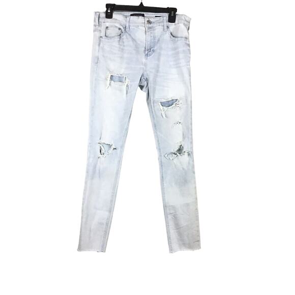 PacSun Men’s 30x32 Light Blue Skinny Jeans – Distressed Raw Hem, Active Stretch - Picture 1 of 11